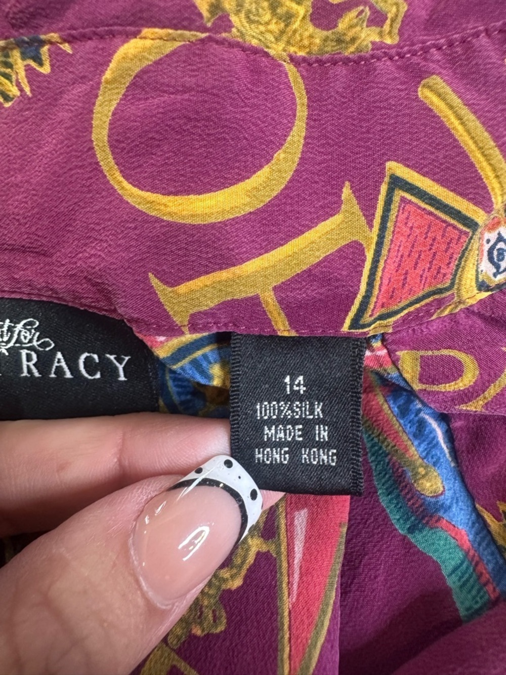 90s Silk Baroque Blouse Linda Allard For  Ellen Tracy Magenta Gold Rich Mom 14 - Picture 9 of 11